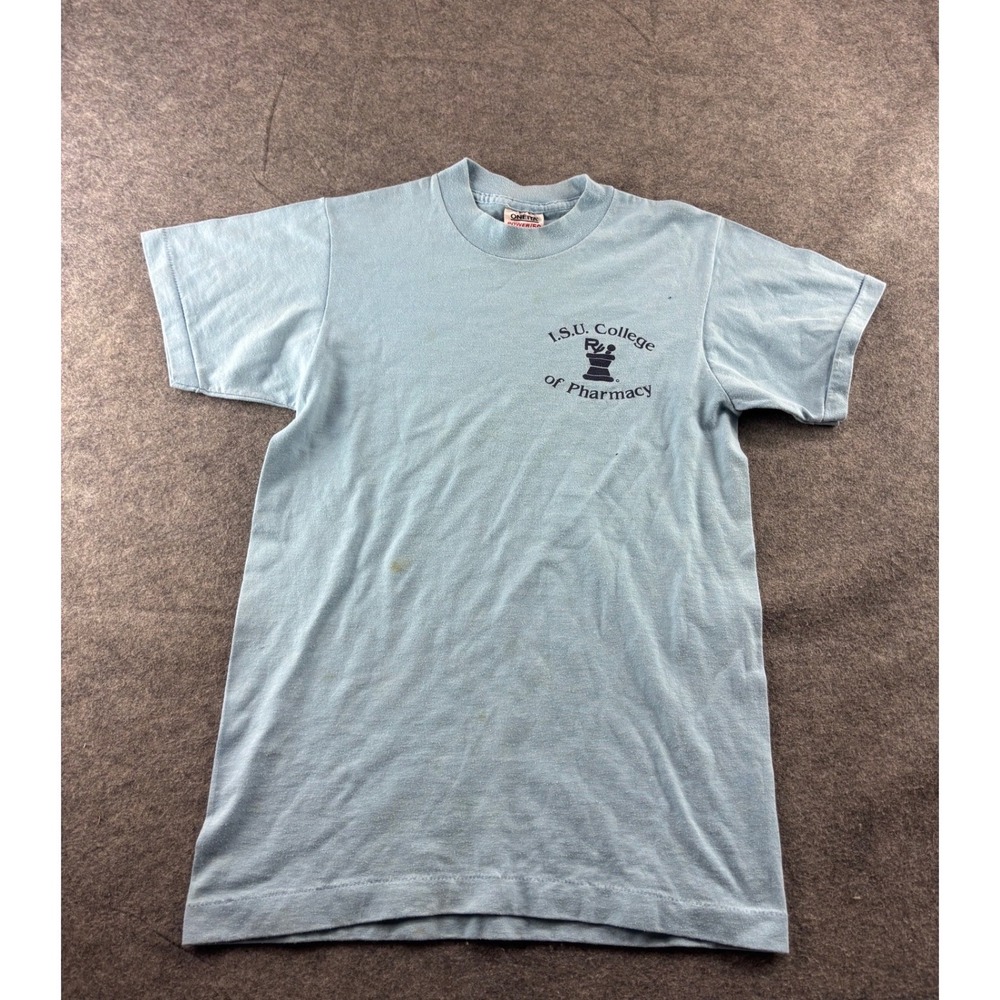 VTG Oneita ISU College of Pharmacy T-Shirt Single Stitch Blue Small USA Made Tee